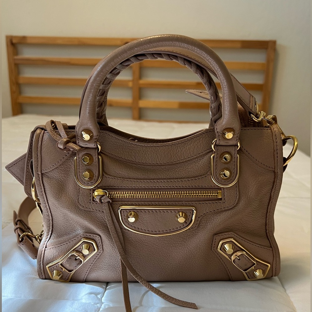 Balenciaga mini city metallic edge beige pink authentic